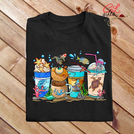 BEACH LIFE COFFEE CUPS T SHIRT