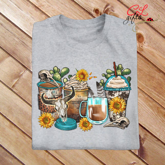 COFFEE WESTERN SUNFLOWER CACTUS T SHIRT