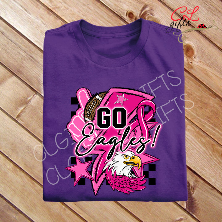 GO EAGLES MASCOT PINK OUT CANCER PURPLE T SHIRT