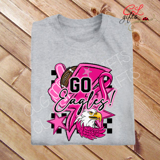 GO EAGLES MASCOT PINK OUT CANCER SPORTS GRAY T SHIRT