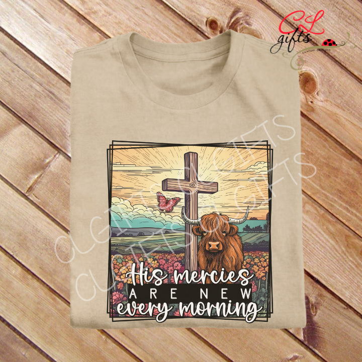 HIS MERCIES ARE NEW EVERY MORNING COW CROSS T SHIRT