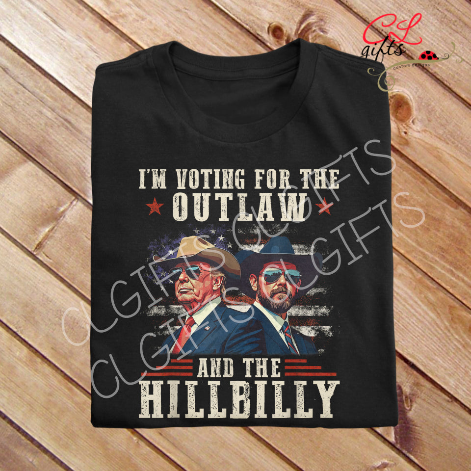 IM VOTING OUTLAW AND HILLBILLY BLACK T SHIRT