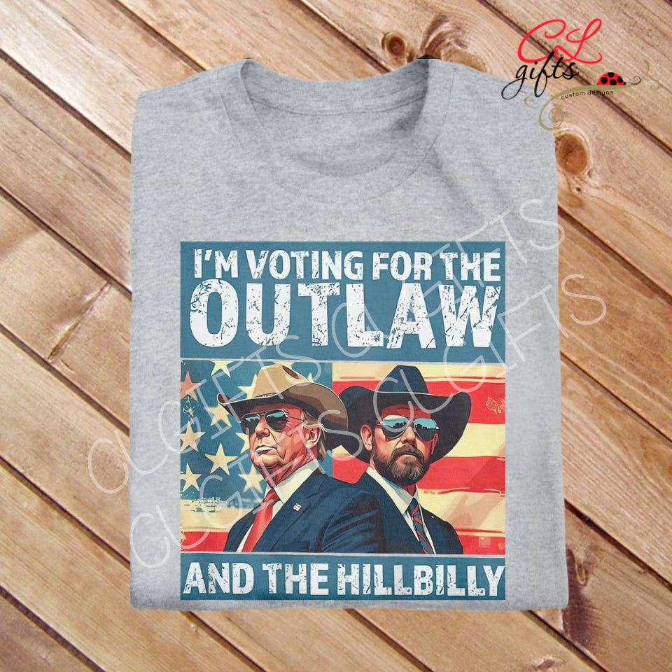 IM VOTING OUTLAW AND HILLBILLY BLUE GRAY T SHIRT