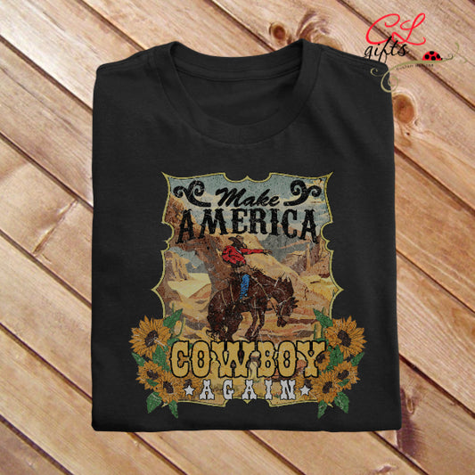 MAKE AMERICA COWBOY AGAIN WESTERN RODEO RETRO T SHIRT