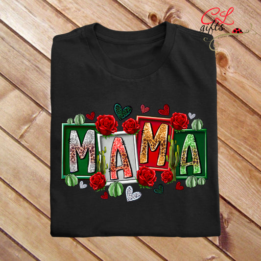MAMA GREEN RED AND WHITE T SHIRT