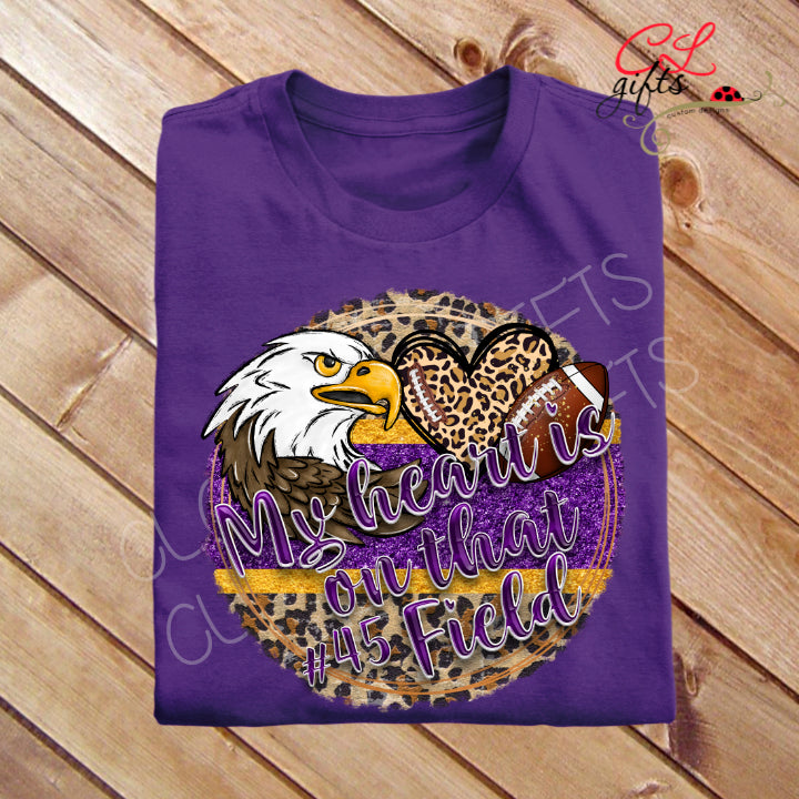 PECOS EAGLES FOOTBALL MY HEART IS ON THAT FIELD PERSONALIZED PURPLE T SHIRT