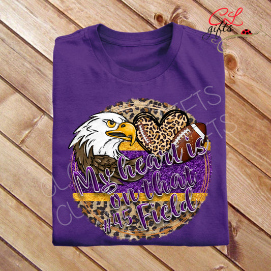 PECOS EAGLES FOOTBALL MY HEART IS ON THAT FIELD PERSONALIZED PURPLE T SHIRT