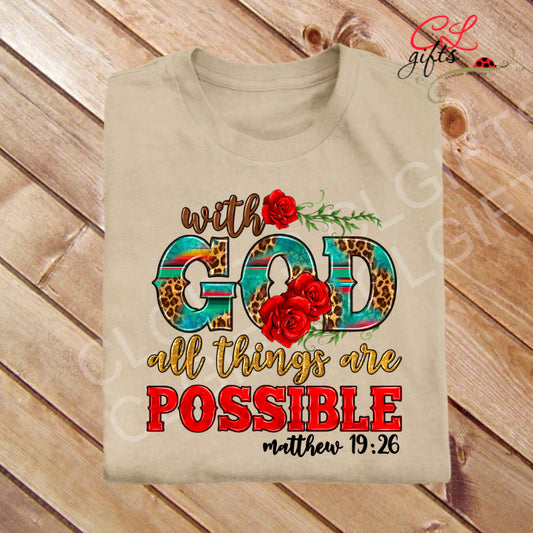 WITH GOD ALL THINGS ARE POSSIBLE SERAPE LEOPARD T SHIRT