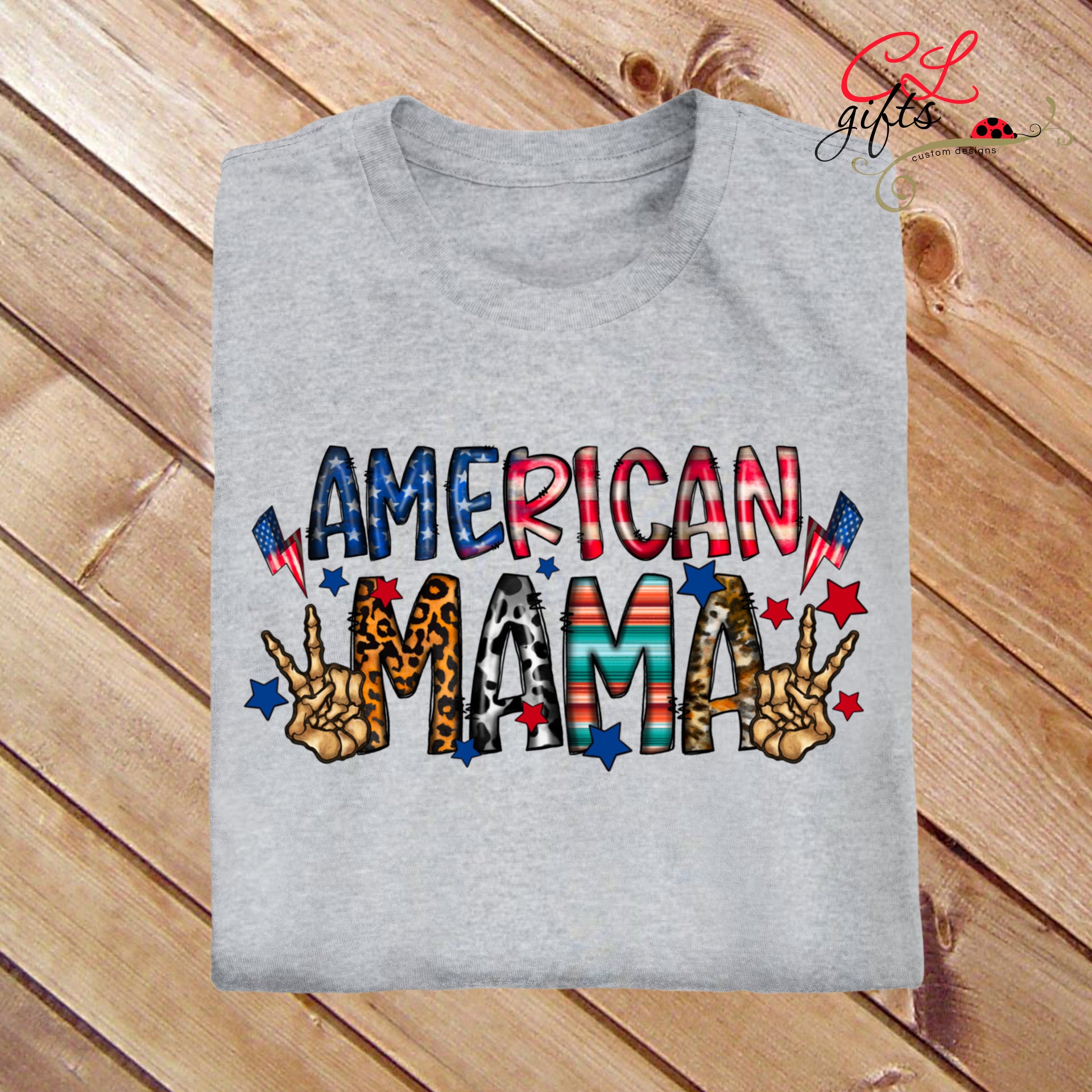 All American Mama Peace Love America Pocket T-shirt Celebrate
